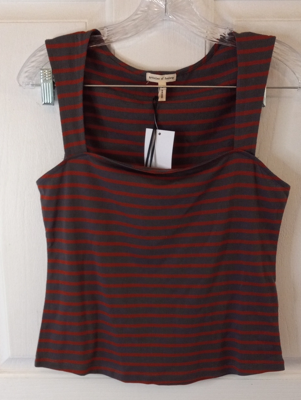 Articles of Society gray/red stripe crop tank top New with tags size S